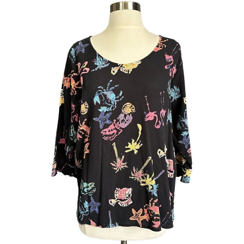 Vintage Rare HTF 90s Under The Sea Ocean Beach Flamingo Print Flutter Sleeve Art